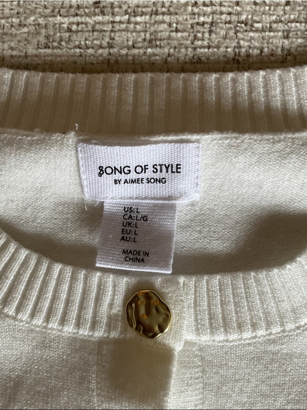 Song of Style by Aimee Song Gold Button Cream Short Sleeve Cardigan Large - Picture 2 of 13